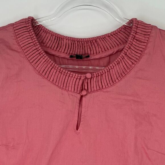 TALBOTS Women’s Top S Pink Keyhole Neck Short Sleeve 100% Cotton Blouse Pleated - Picture 3 of 12